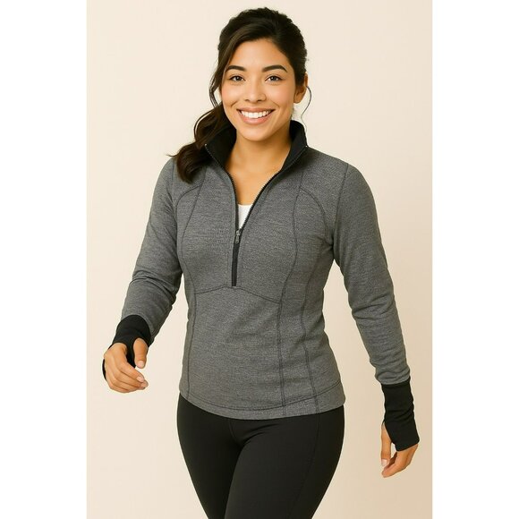 Lululemon Athletica Grey Striped High-Neck Long Sleeve Pullover Jacket Womens 6 - Picture 7 of 11